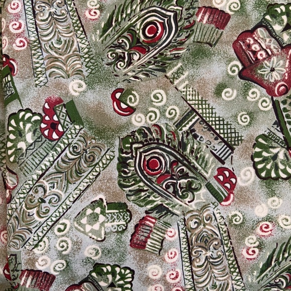Fabric Mid-Century Inspired Green  Red Tan Retro Abstract Tiki  5 Yds X 45" Wide - Picture 1 of 10